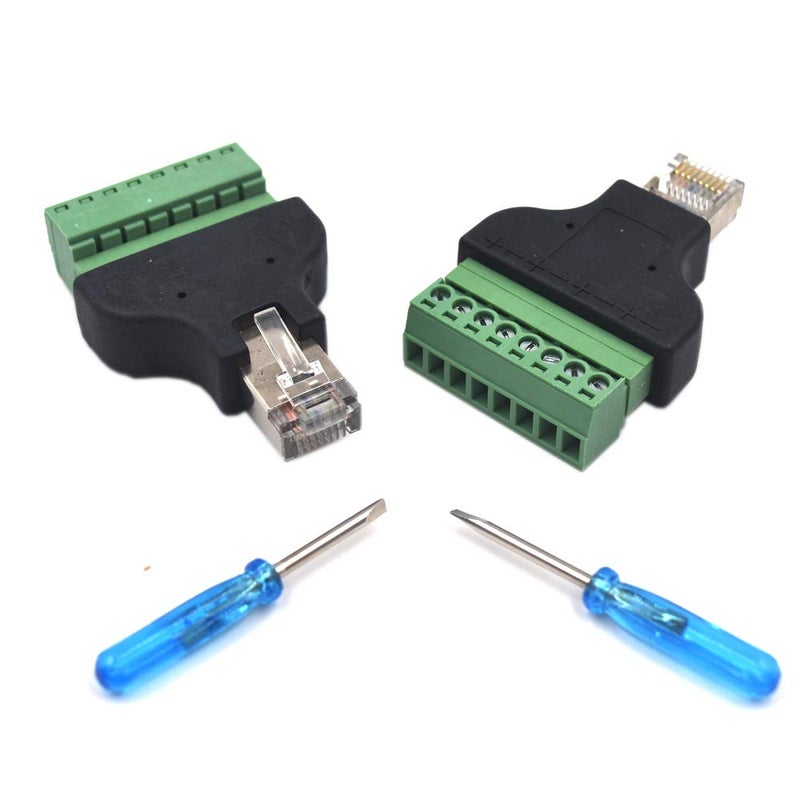 Kework 2 Pack Ethernet RJ45 Male Terminal Block Adapter, Network RJ45 8P8C Cable Extension Bolt Screw Solderless Terminal Connector Plug - Image 1